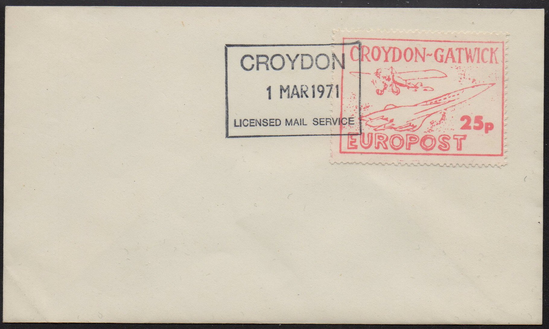 1971 Croydon Gatwick Strike Post 25p philatelic cover March 1 1971 unaddressed.